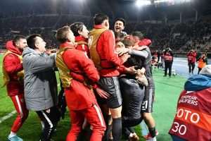 U KVALIFIKACIJSKOJ SKUPINI ZA SP U KOJOJ NASTUPA HRVATSKA: Češka u gostima svladala Gibraltar 4:0, Crna Gora pogotkom u 90+6. minuti svladala Farske otoke Slavlje igrača Makedonije nakon pogotka / Foto: Anadolu